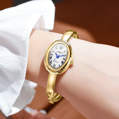 2PCS Elegant Oval Roma Dial Women Quartz Watches Set Fashion Bracelet Bangle Ladies Wristwatch Reloj Mujer Girls（Without Box）