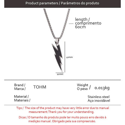 TOHM Fashion Stainless Steel Lightning Pendants Necklace  Hip Hop Party Gifts Waterproof Charms Jewelry Not Fading