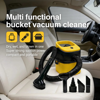 12V Bucket Car Vacuum Cleaner Wet and Dry Use Multi-functional Portable Powerful Suction Large Capacity With Multiple Nozzles
