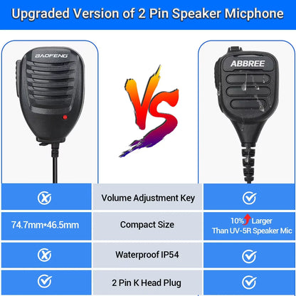 ABBREE AR-850 Walkie Talkie Handheld Heavy Speaker  Adjustable Speaker Mic Shoulder Microphone for BaoFeng UV-5R UV-13 PRO UV-16