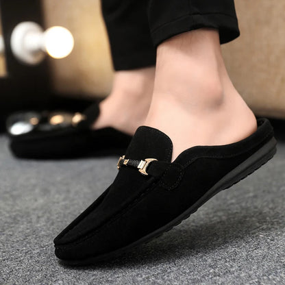Fashion Red Men's Half Shoes Summer Lightweight Casual Shoes For Men Flat Slippers Comfortable Soft Slip-on Shoes Man Loafers