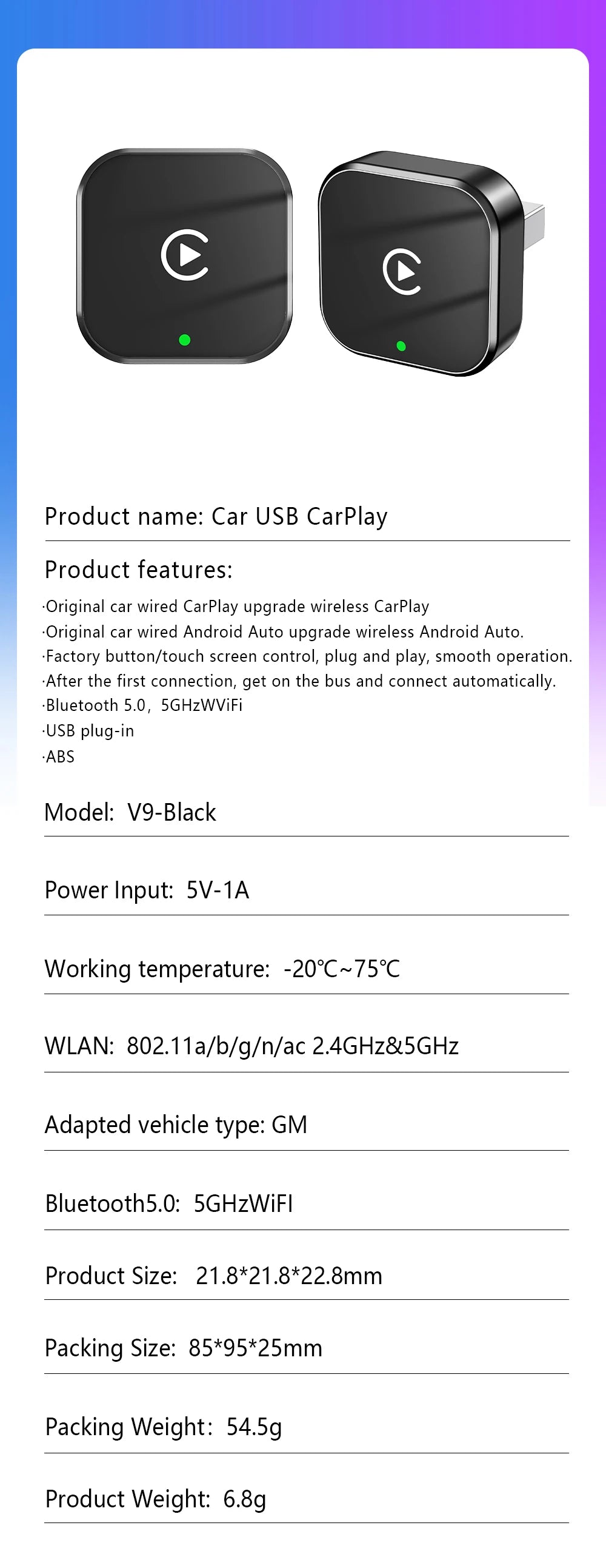 2in1 Wireless CarPlay Adapter Android Auto AI Smart Box Car Intelligent System Suitable For VW Toyota Nissan Honda Kia Opel MG