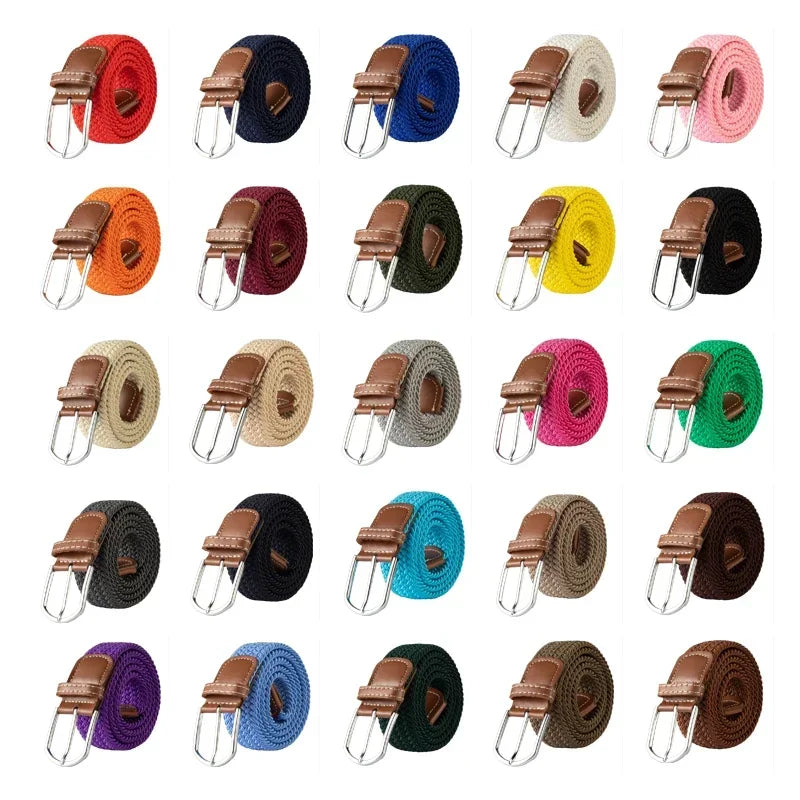 Women Casual Knitted Elastic Belt Pin Buckle Webbing Strap Woven Canvas Braided Stretch  - Belts for Men