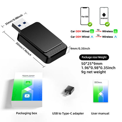 TIMEKNOW Wireless CarPlay Adapter for Apple iPhone Wired to Wireless Carplay Dongle Plug And Play USB Connection Auto Car Dongle