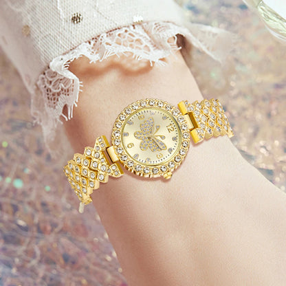 4PCS Golden Butterfly Element Trendy Fashion Luxury Women's Quartz Watch Bracelet Set