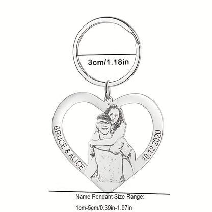 【Customized Product】Personalized Stainless Steel Heart-Shaped Keychain - Customizable with family and couple photos, text, and date - Valentine's Day/Christmas gift - A memorable keepsake gift for family, couples, and pet
