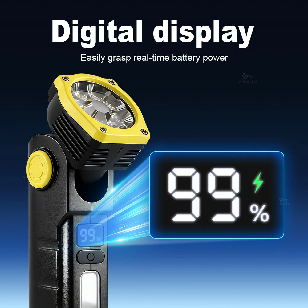 8LED High Power Flashlight LED Work Light Rechargeable Head Folds Magnetic Suction 18650 Battery For Mechanical Workshop Lantern