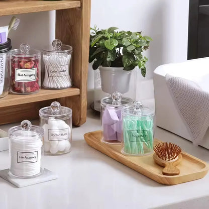Small Clear Acrylic Qtip Holder Dispenser for Cotton Swabs Balls Pads Floss Picks - Vanity Makeup Storage Box Organizer