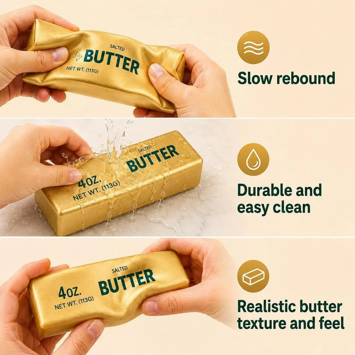 13.5cm Golden Butter Fake Food Squishy Slow Rising Soft Squeeze Anxiety Relief Office Desk Companion Vent Gadget Adult Present