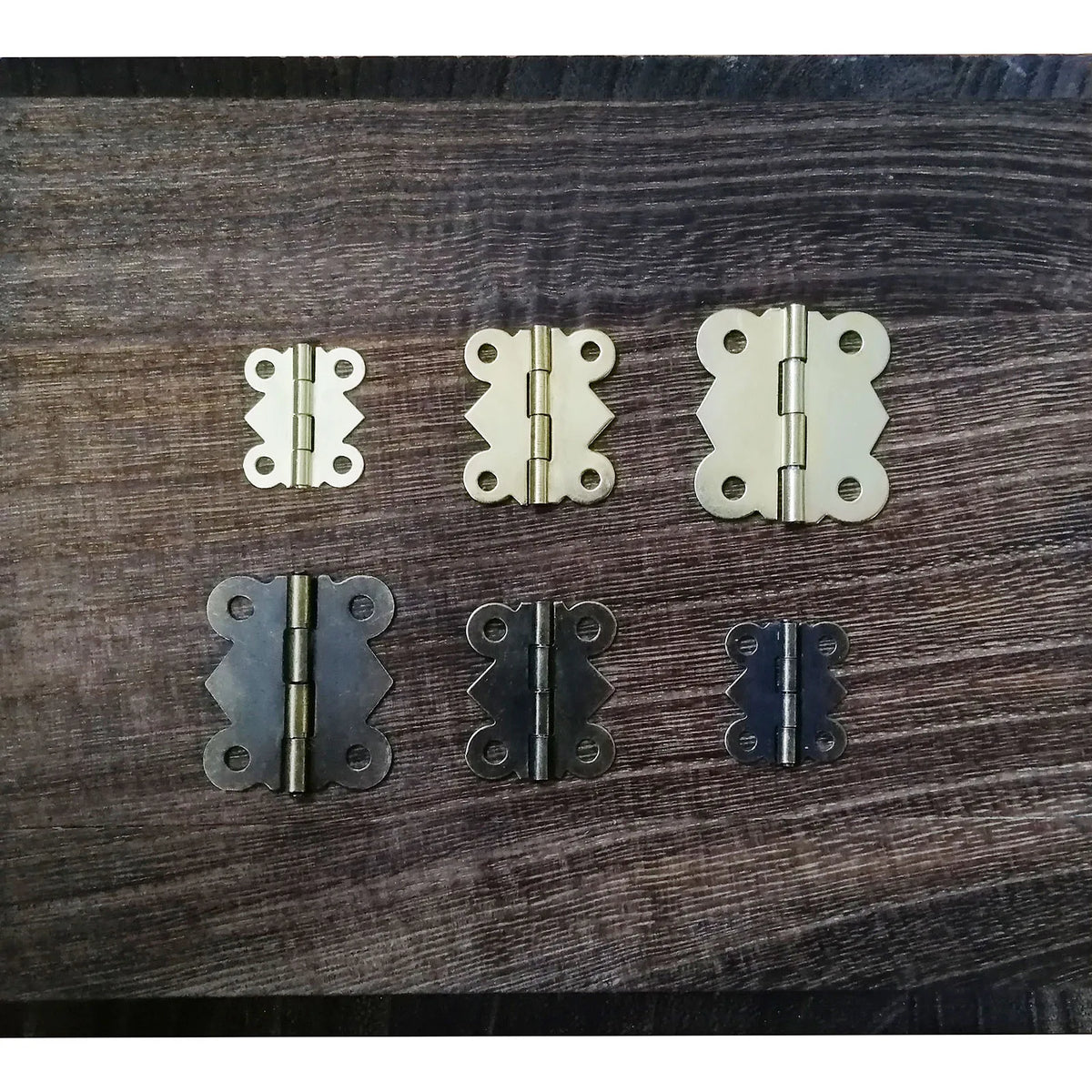 12pcs Mini Butterfly Shape Jewelry Chest Gift Wine Wooden Box Case Furniture Dollhouse Door Hinge with Screw 17x20 20x25 25x30mm