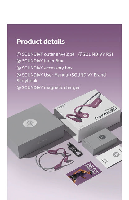 Słuchawki SOUNDIVY RS1 z przewodnictwem kostnym Bluetooth bezprzewodowe 32 GB pamięci Wodoodporne IPX8 Słuchawki sportowe do pływania i biegania