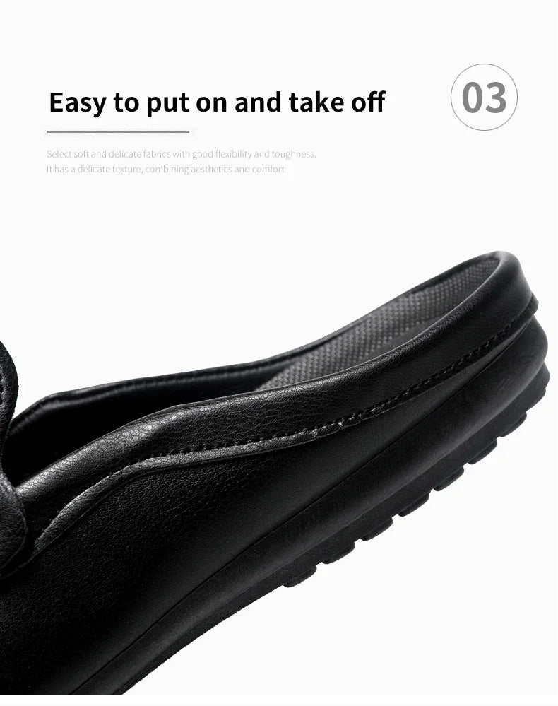 Summer Half Shoes For Men Comfortable Leather Casual Shoes Soft Flat Men's Loafers Lightweight Slip-on Shoes Man Daily Slippers