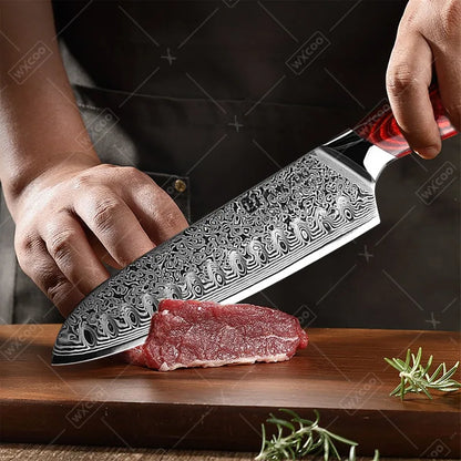 TAMZUO 7" Kitchen Santoku Knives Japanese Damascus Steel VG10 Kitchen Cooking Knife Meat Cutting Fruit Knife Wooden Handle