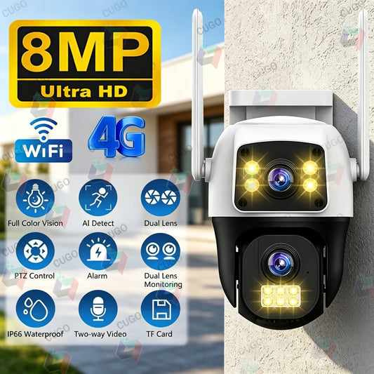 8MP 4G Camera Dual Lens Dual Screen Wireless WiFi Outdoor Surveillance Two-way Audio  Auto Tracking CCTV Cameras PTZ IP Cameras