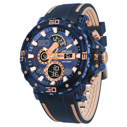 SMAEL 8136 Dual Display Military Watch for Men - 50M Waterproof LED Alarm Chronograph Stopwatch Shock Resistant