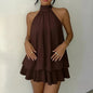 2026 Women's Elegant Halter Neck Sleeveless Ruffled Layered Chiffon Mini Dress Casual Summer Party Dress for Beach Vacation Y2K