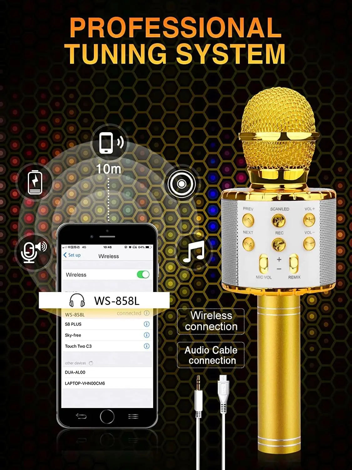 Wireless Bluetooth Karaoke Microphone with Built-in Speaker, Portable Singing Microphone for Kids Adults  with RGB Lights