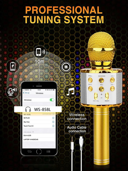 Wireless Bluetooth Karaoke Microphone with Built-in Speaker, Portable Singing Microphone for Kids Adults  with RGB Lights