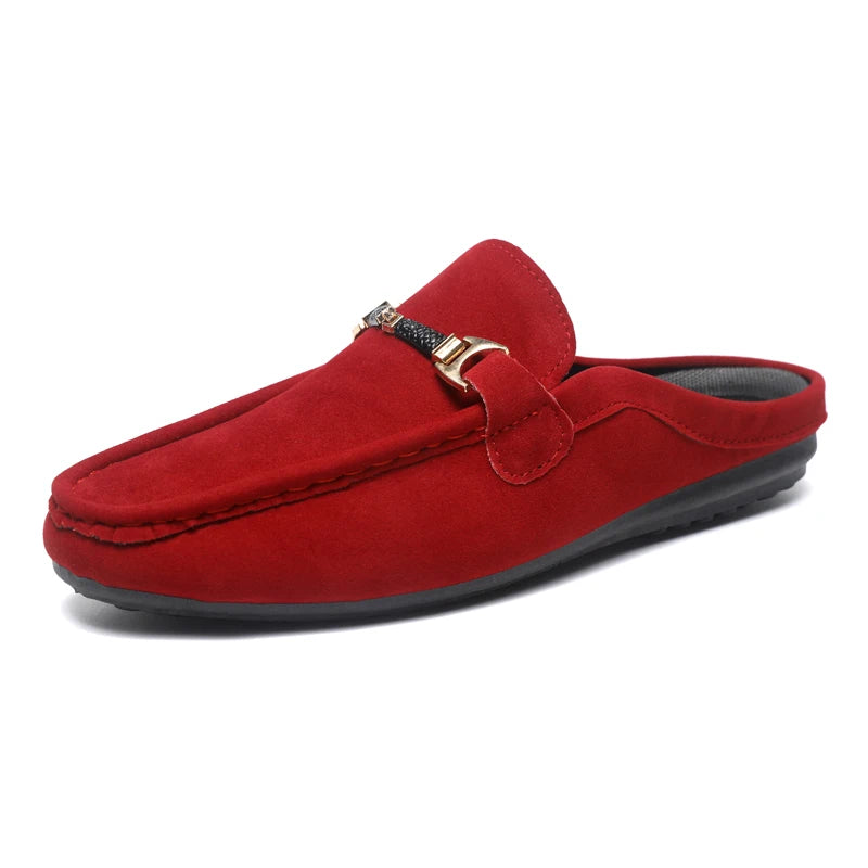 Fashion Red Men's Half Shoes Summer Lightweight Casual Shoes For Men Flat Slippers Comfortable Soft Slip-on Shoes Man Loafers
