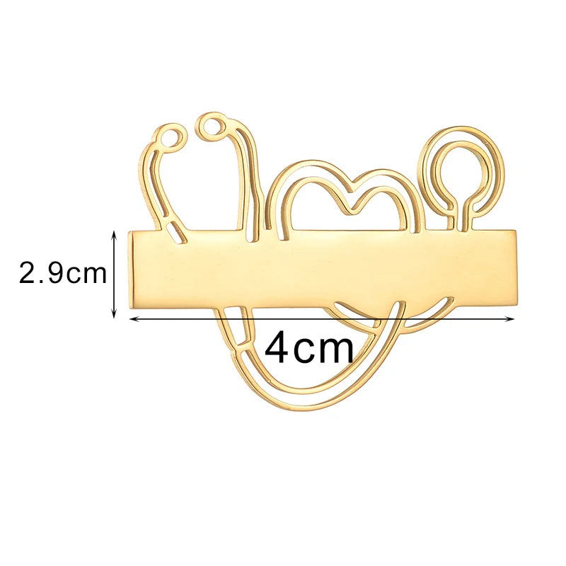 Bluelory Custom Engraved Name Stethoscope Brooch Stainless Steel Lapel Pin Fashionable Chest Accessory Badge Entry Gifts