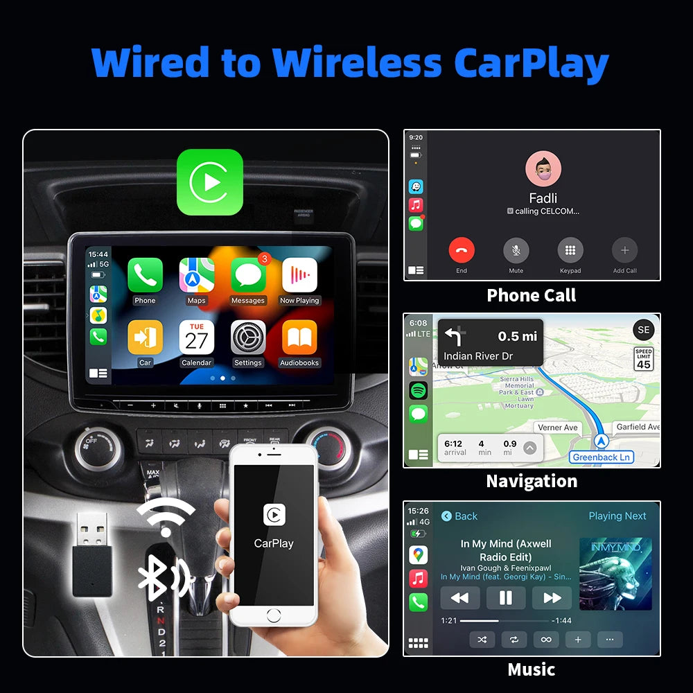 EKIY 2in1 Wireless CarPlay Adapter Wireless Android Auto Dongle AI Smart Box Car Intelligent Systems For Car With Wired CarPlay