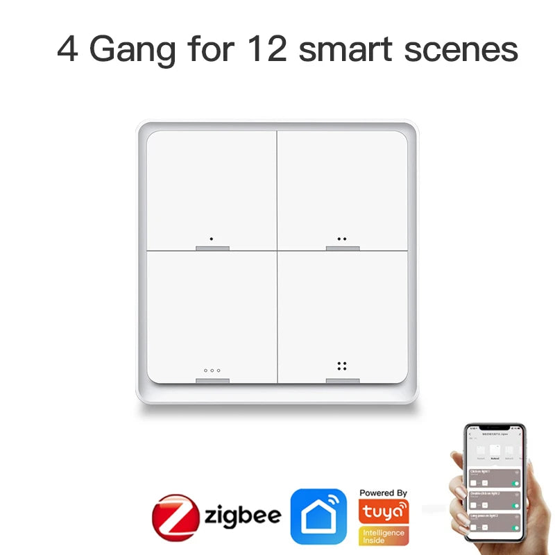 Works With Tuya zigbee Smart Button Scene Switch 1/2/3/4 Gang Switch Push Button Controller Works in Smart Life App ZigBee Gatew