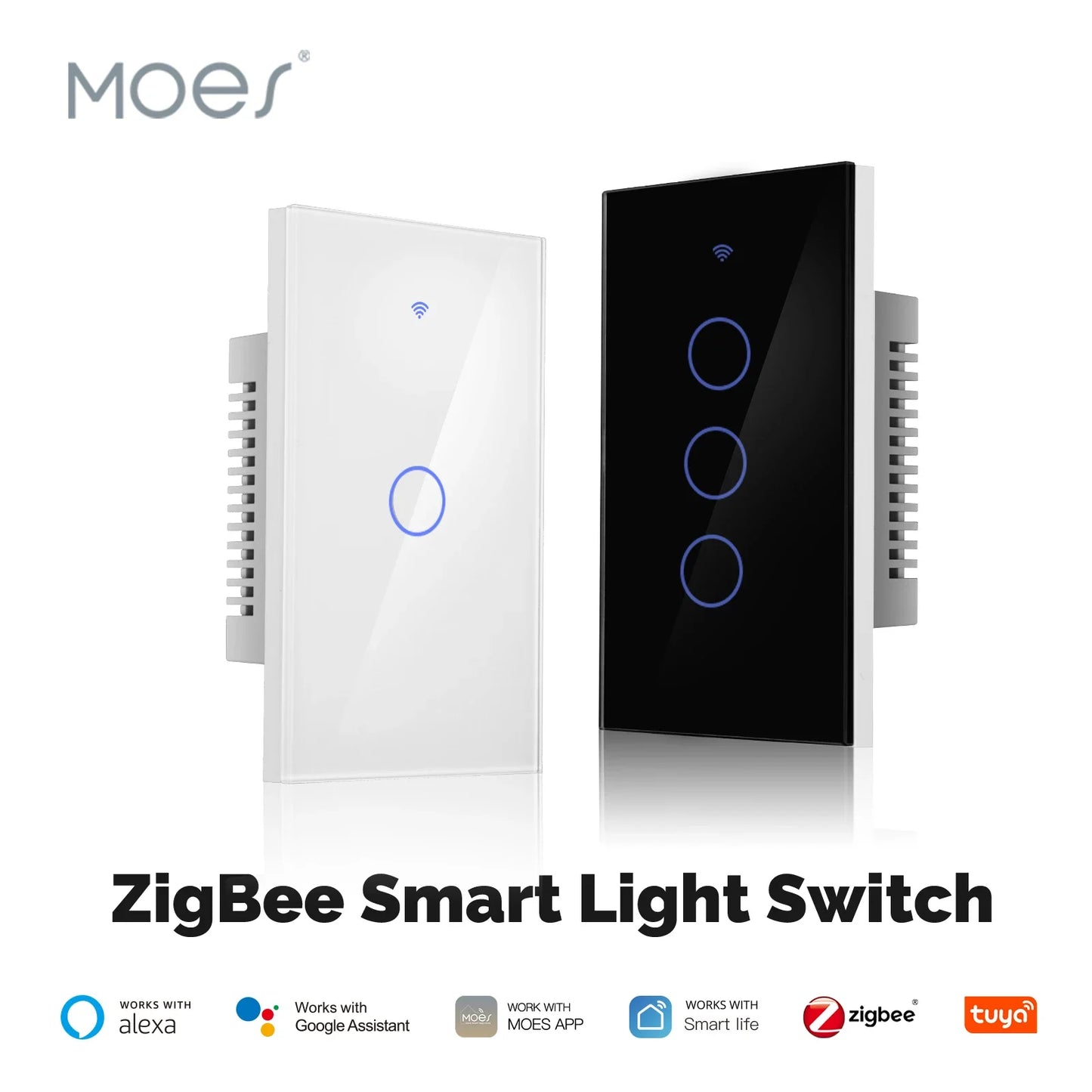 MOES Tuya ZigBee Light Switch Touch Glass Panel Fireproof Neutral Wire Required Remote Control Work With Alexa Google Home