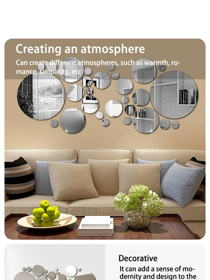 26 PCs 3D Acrylic Mirror Wall Stickers, Round Mirror, DIY Bedroom, Bathroom and TV Backroom Stickers Wall Decoration