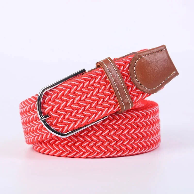 Women Casual Knitted Elastic Belt Pin Buckle Webbing Strap Woven Canvas Braided Stretch  - Belts for Men