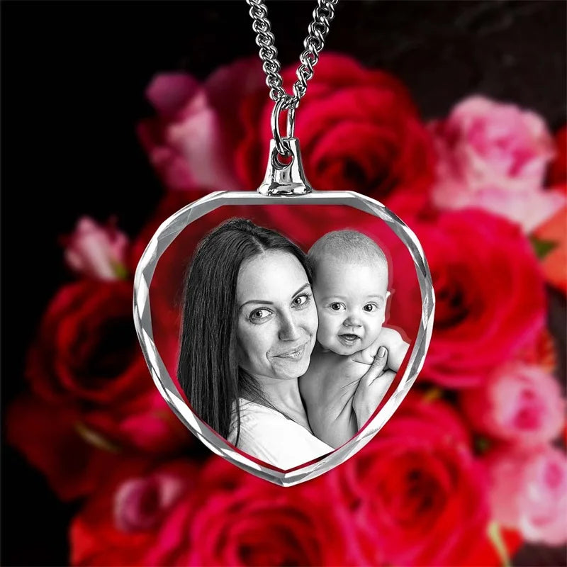 Customized 3D Crystal Photo, Personalized Gift Necklace Heart, Gift for Wife,Women, Men, Great Custom Gifts With Your Own Photo