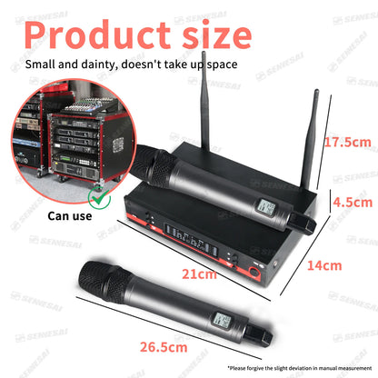 SENNESAI Ew100g3 Professional Dual Wireless Microphone Stage Performance 2 Channels 600-699MHz UHF Karaoke Metal Handheld