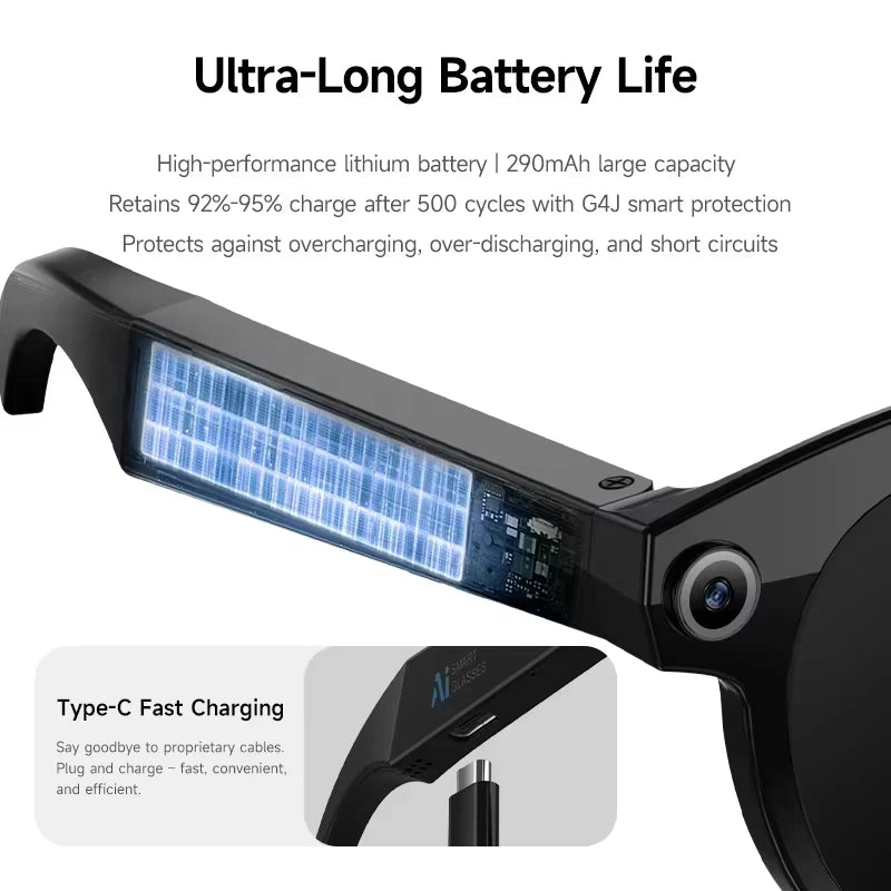 Lenovo NEW 8K 1600W HD AI Smart Glasses Camera Dual Real-time Translation Bluetooth Call Shoot Audio Video Music Play Sunglasses