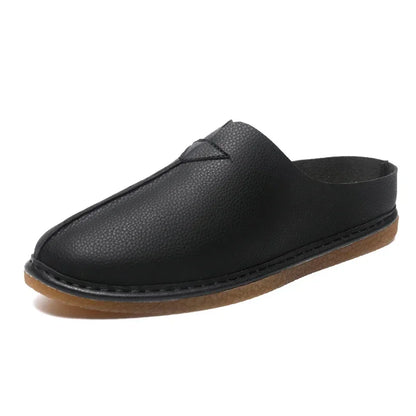 Fashion Leather Men Casual Shoes Slip on Man Loafers Breathable Soft Half Slippers Summer Flats Lightweight Lazy Driving Shoes