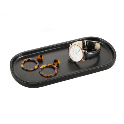 Emibele Black Vanity Tray, 10" Resin Oval Storage Tray for Bathroom Countertop Kitchen Sink Dresser Toilet Tank for Jewelry Ring
