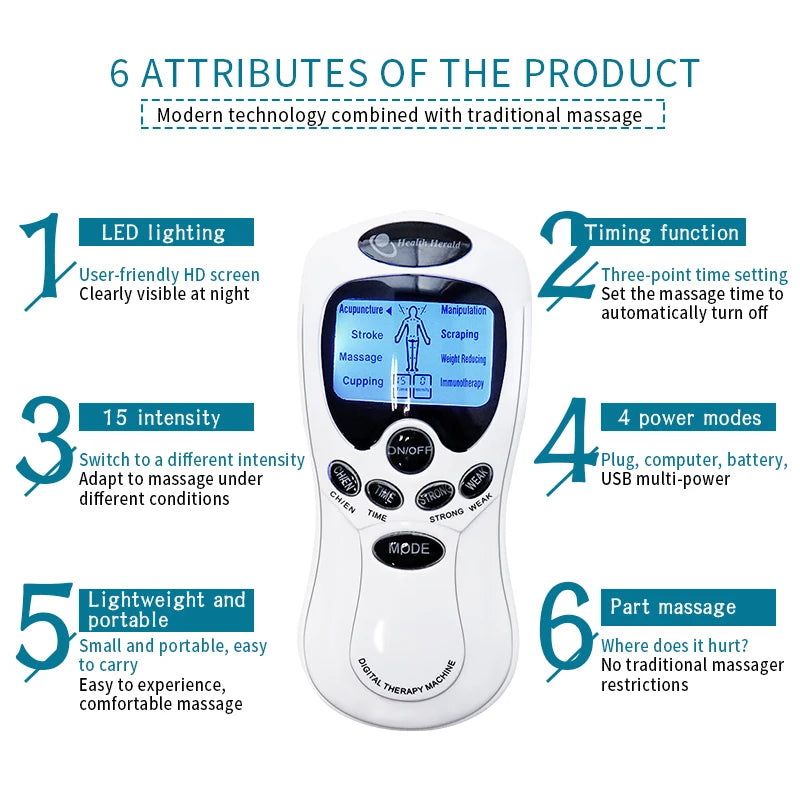 Electric Tens Unit Massager Muscle Digital Massage Electric Body LCD Display Machine Meridian Physiotherapy Digital Massage Tool