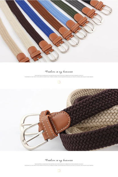 2.5cmx100cm Unisex Extended Elastic Knitted Thin Belt Women's Needle Button Canvas Jeans Student  Canvas Elastic Belt for Women