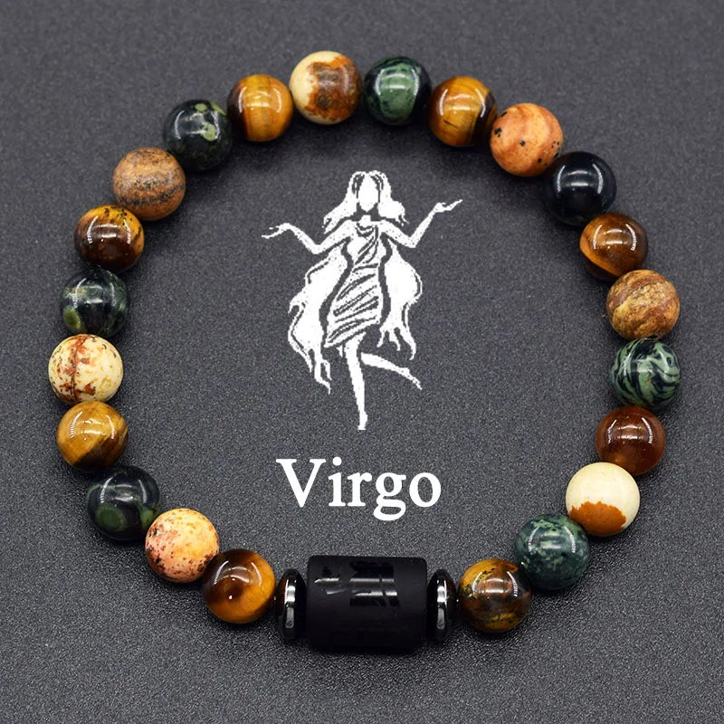 12 Zodiac Constellation Signs Bracelets for Men Women Real Natural Tiger Eye Stone Bead Bracelet Leo Taurus Charm Couple Jewelry