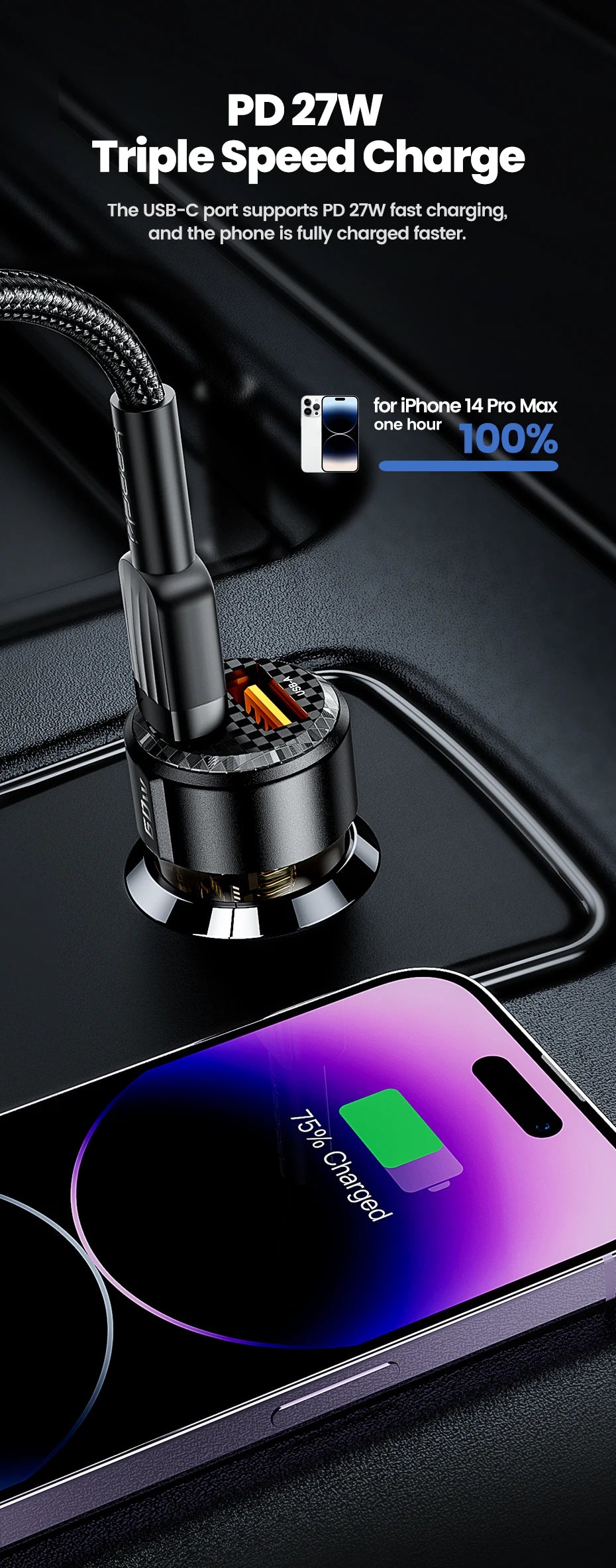 Toocki Transparent USB Type C Car Charger PD QC 3.0 Fast Charging 60W USB C Car Mobile Phone Charger Adapter For iphone Android