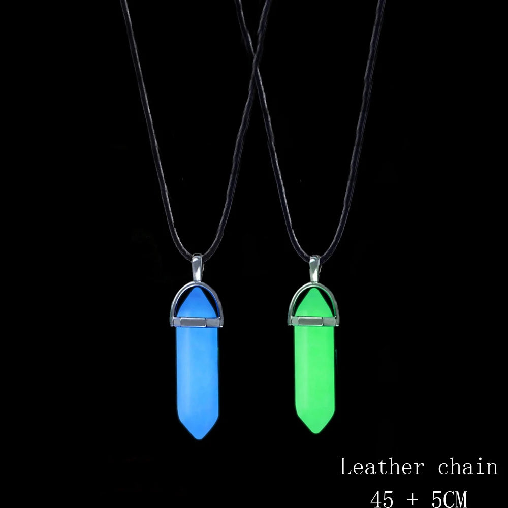 2Pcs/Set Luminous Hexagonal Column Heart Pendant Couple Magnetic Necklace Natural Stone Geometric Pendant Necklace Jewelry Gifts