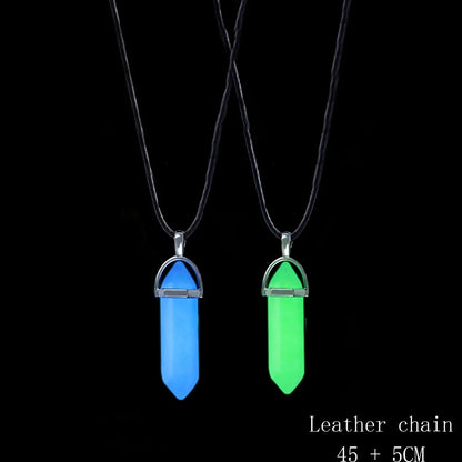 2Pcs/Set Luminous Hexagonal Column Heart Pendant Couple Magnetic Necklace Natural Stone Geometric Pendant Necklace Jewelry Gifts