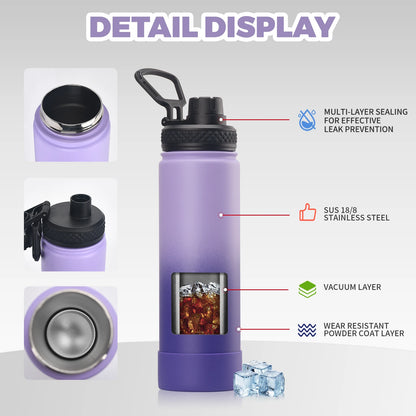 WATERSY 650ml Double Wall Thermal Bottle Stainless Steel Insulated Bottle with Handle Sports Water Bottle Vacuum Flask Keep Cold