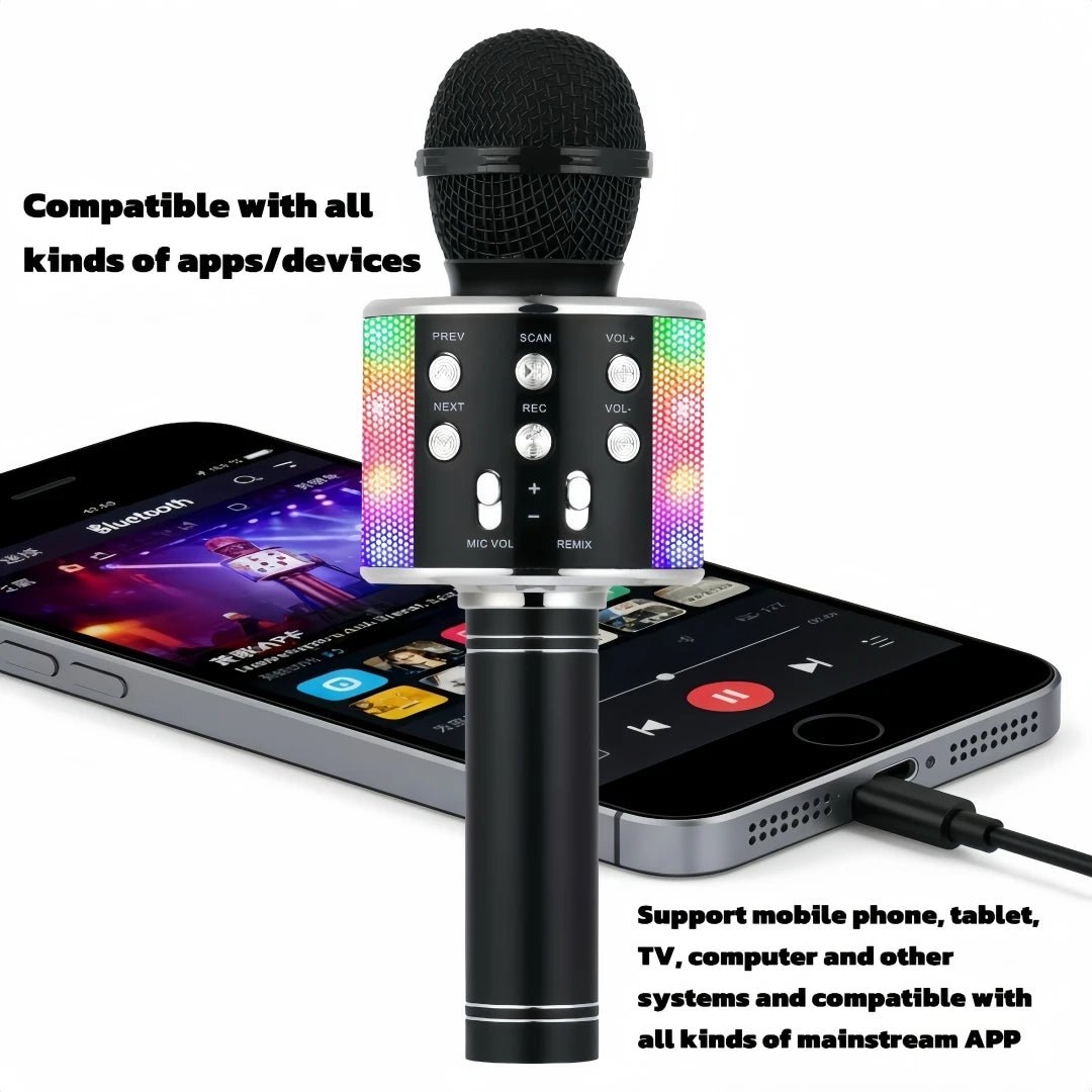 Fun Karaoke Microphone Speaker for Adults Kids, Wireless Bluetooth, Voice Changer, Echo Effect, LED Lights Microphone for Party