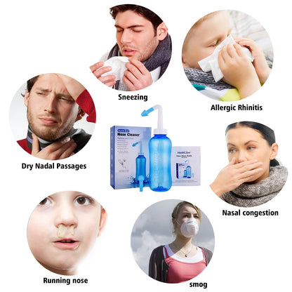 300ML Nasal Washing Bottle 2.7g Nose Wash Salt Nasal Irrigator Nose Aspirator Nasal Sinusite Allergic Rhinitis for Adult Kids