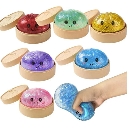 Glitter Dumpling Squishy ULTRA RARE Gold Glitter Hidden Edition Dumplings Sensory Steamer Soft TPR Dough Ball for Stress Relief