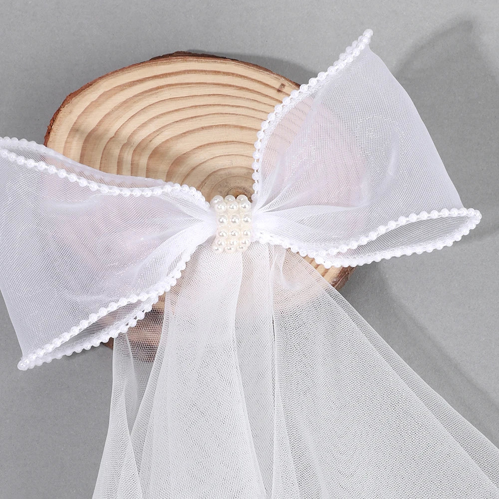 White Tulle Hair Clips For Girls Fairy Mesh Bow Large Hairpin Flower Barrette Summer Party Wedding Women Headdress Accessories