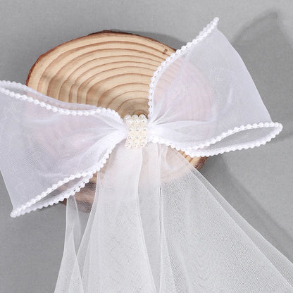 White Tulle Hair Clips For Girls Fairy Mesh Bow Large Hairpin Flower Barrette Summer Party Wedding Women Headdress Accessories