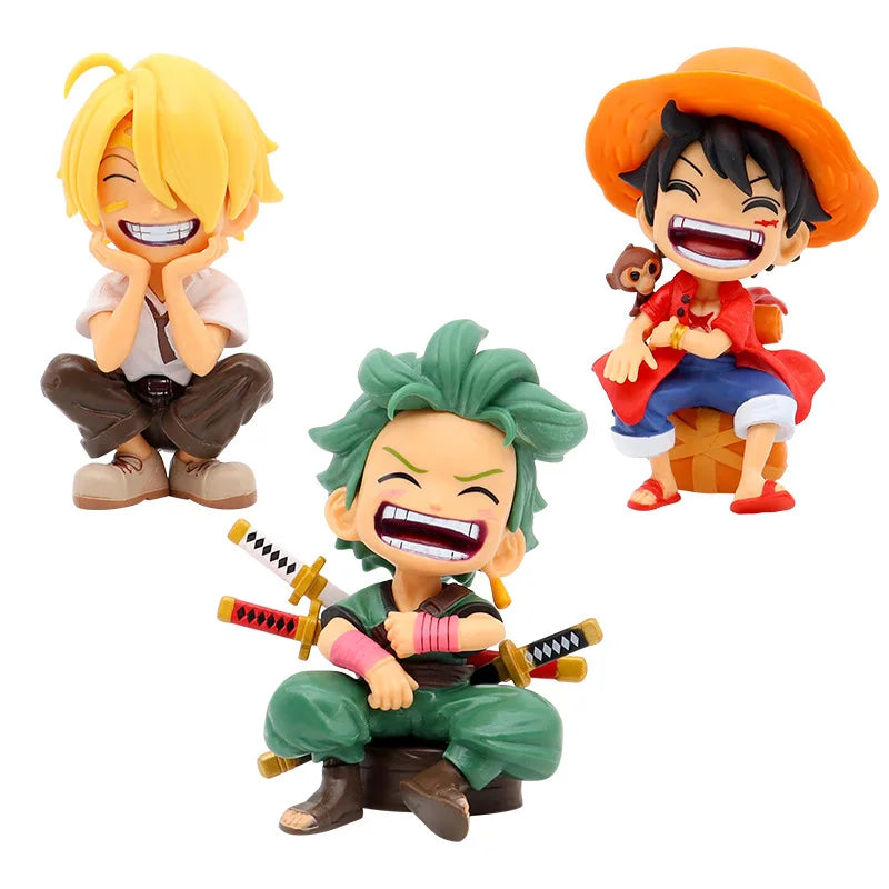 Anime peripheral series new ONE PIECE Luffy Solon Sanji Q-version sitting posture model figurine toy for children birthday gifts