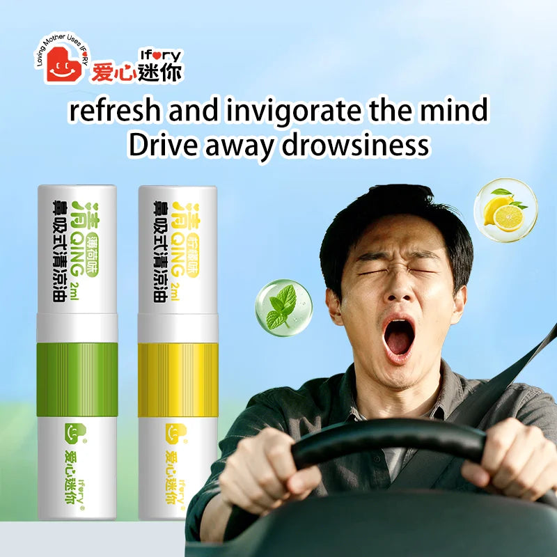 KONGDY 1Pcs Nasal Inhaler 2ml, Portable Refreshing Lemon/Mint Essential Oil Stick for Stay Up & Daily Refreshing Use