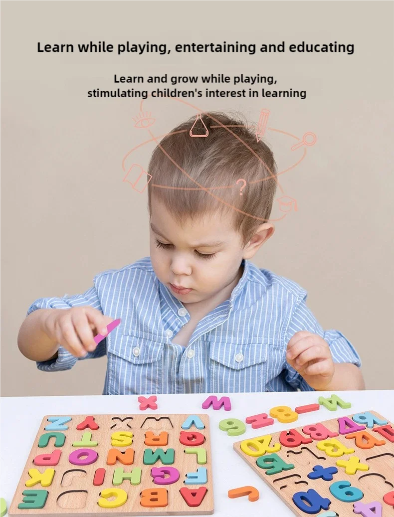 Kids Alphabetic Arithmetic Number Geometric Shapes Wooden Puzzle Montessori Preschool Learning Educational Game Toy for Children