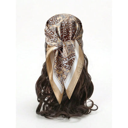 New Luxury Print Imitation Silk Square Scarf Thin Vintage Headkercheif Hijab Foulard Bandana Hair Scarf Headband Women